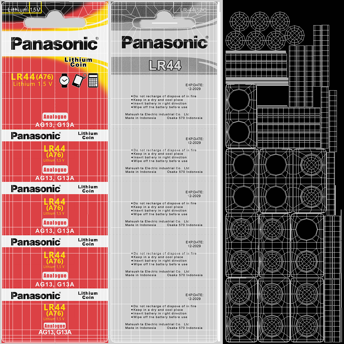 3D Panasonic LR44 Coin Battery Blister Package model