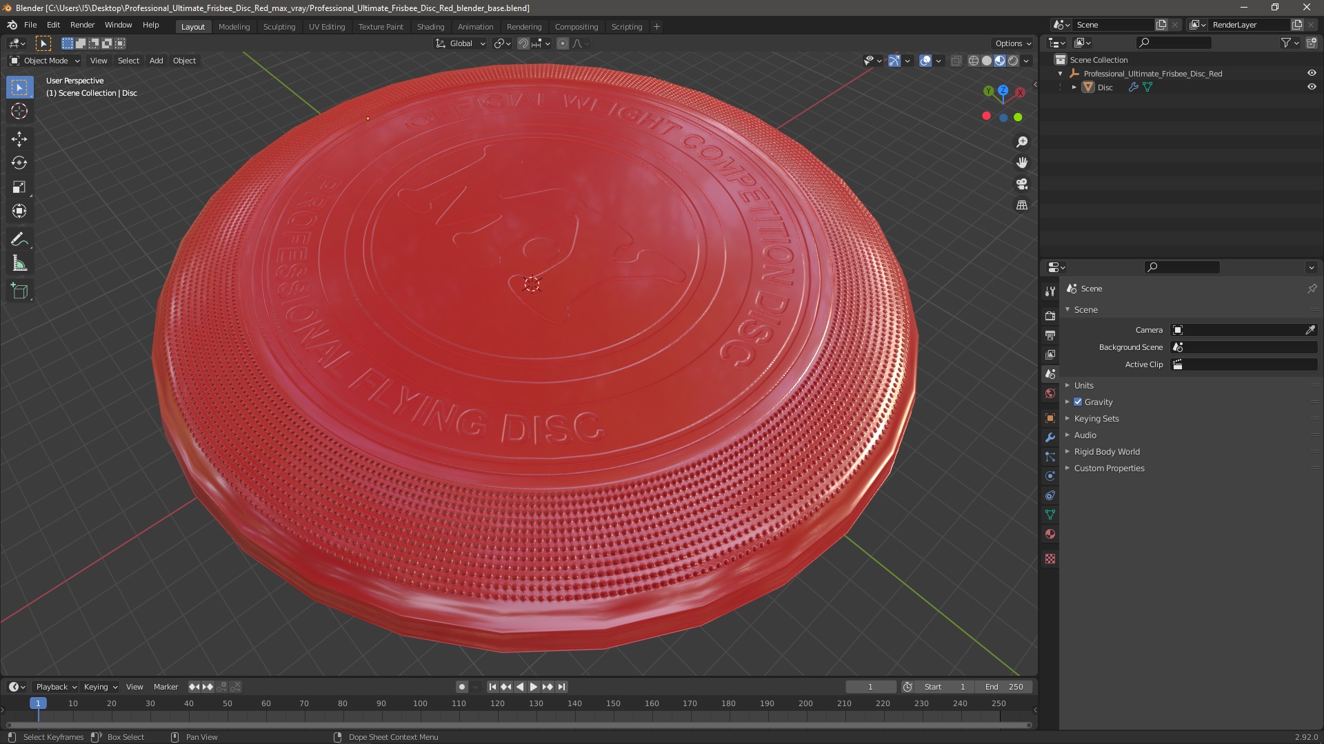 3D Professional Ultimate Frisbee Disc Red model