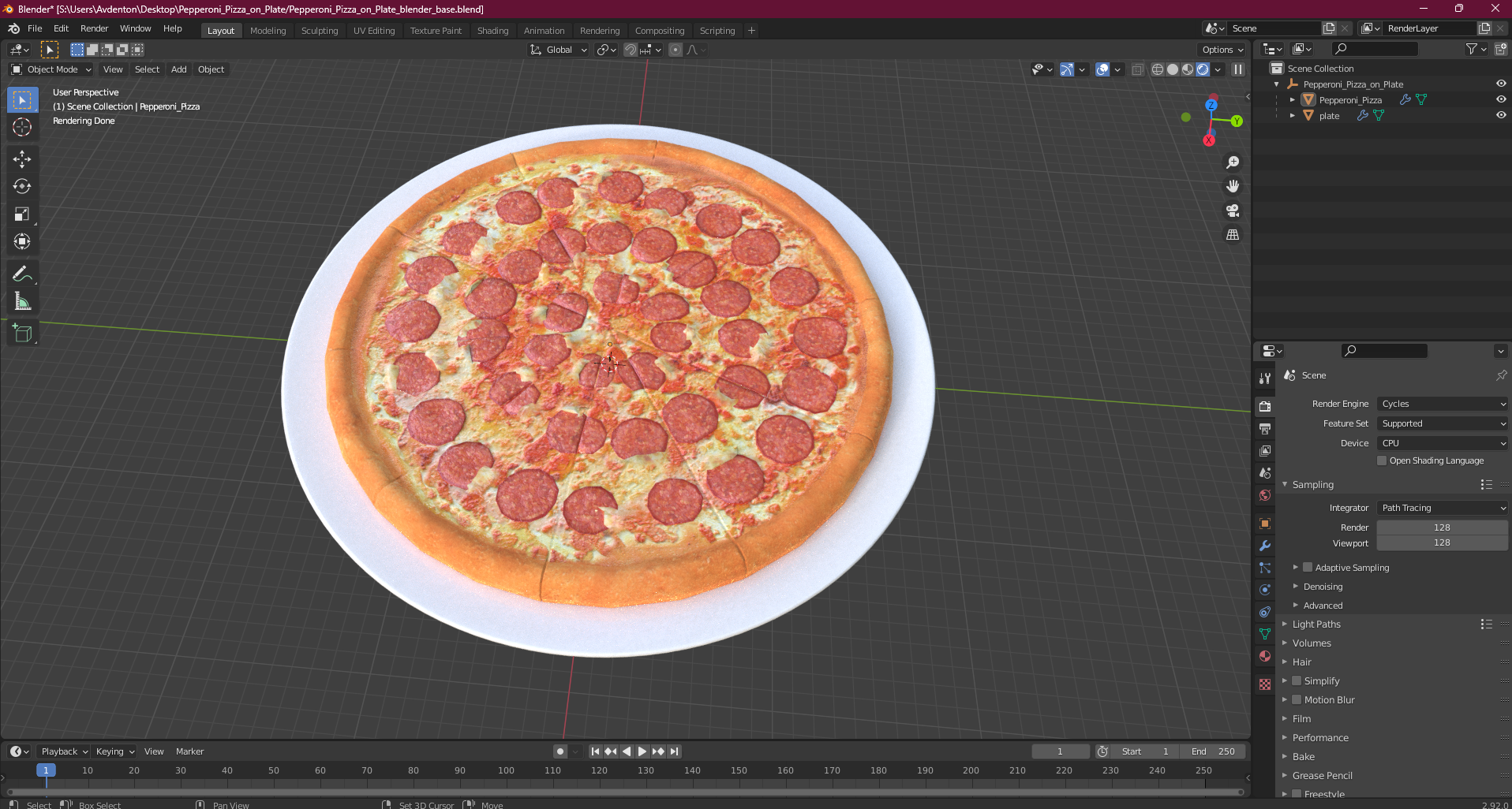 Pepperoni Pizza on Plate 3D model