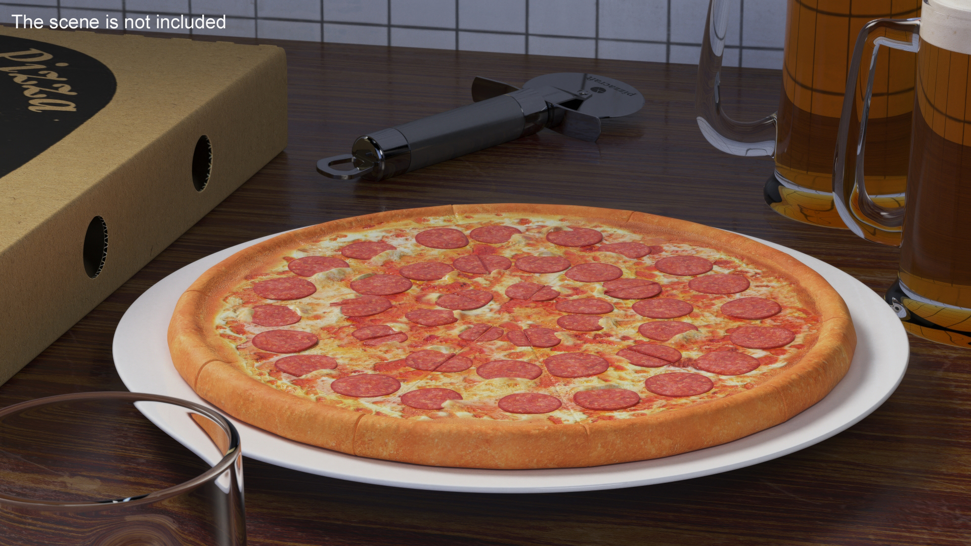 Pepperoni Pizza on Plate 3D model