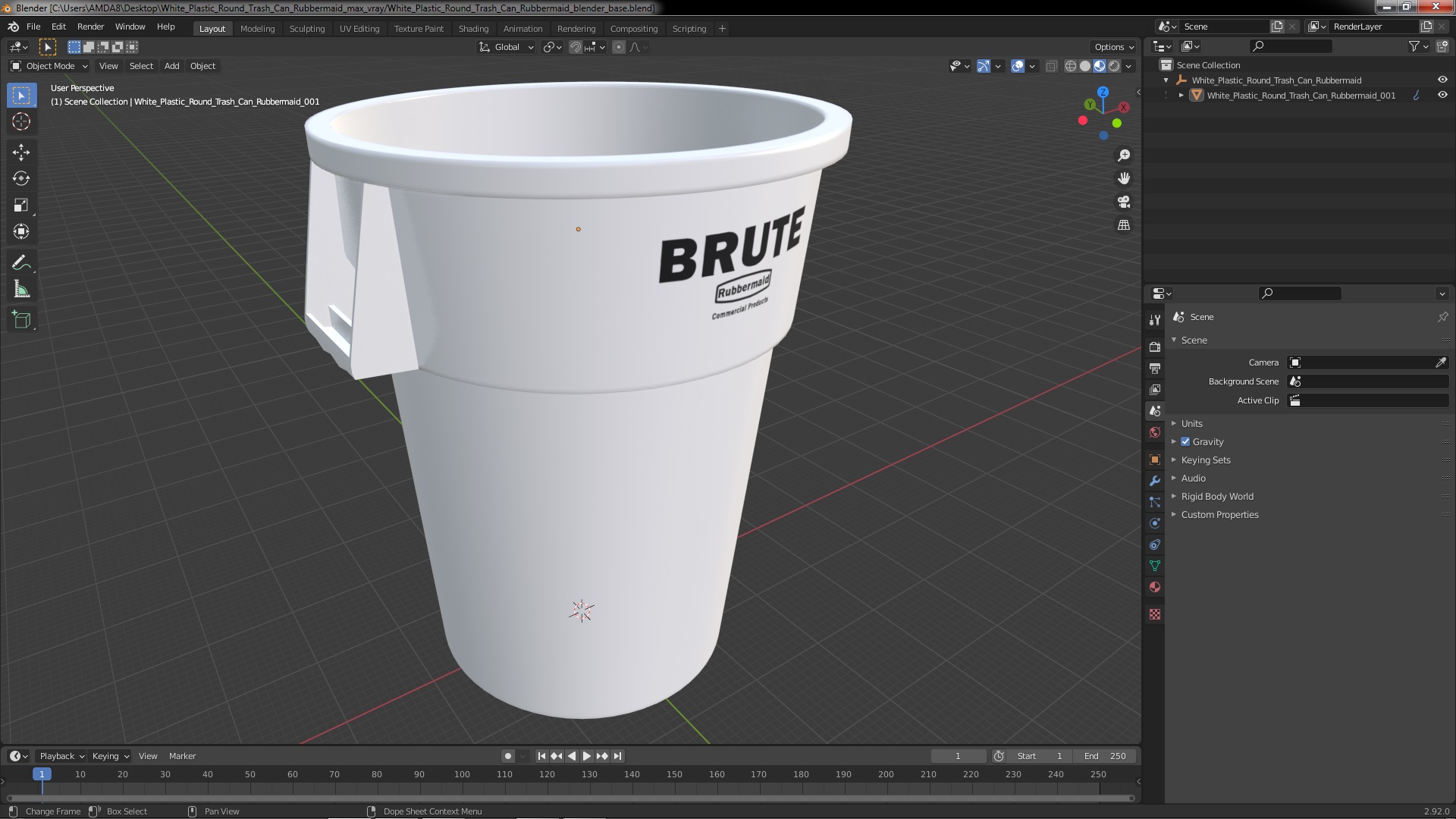 3D model White Plastic Round Trash Can Rubbermaid