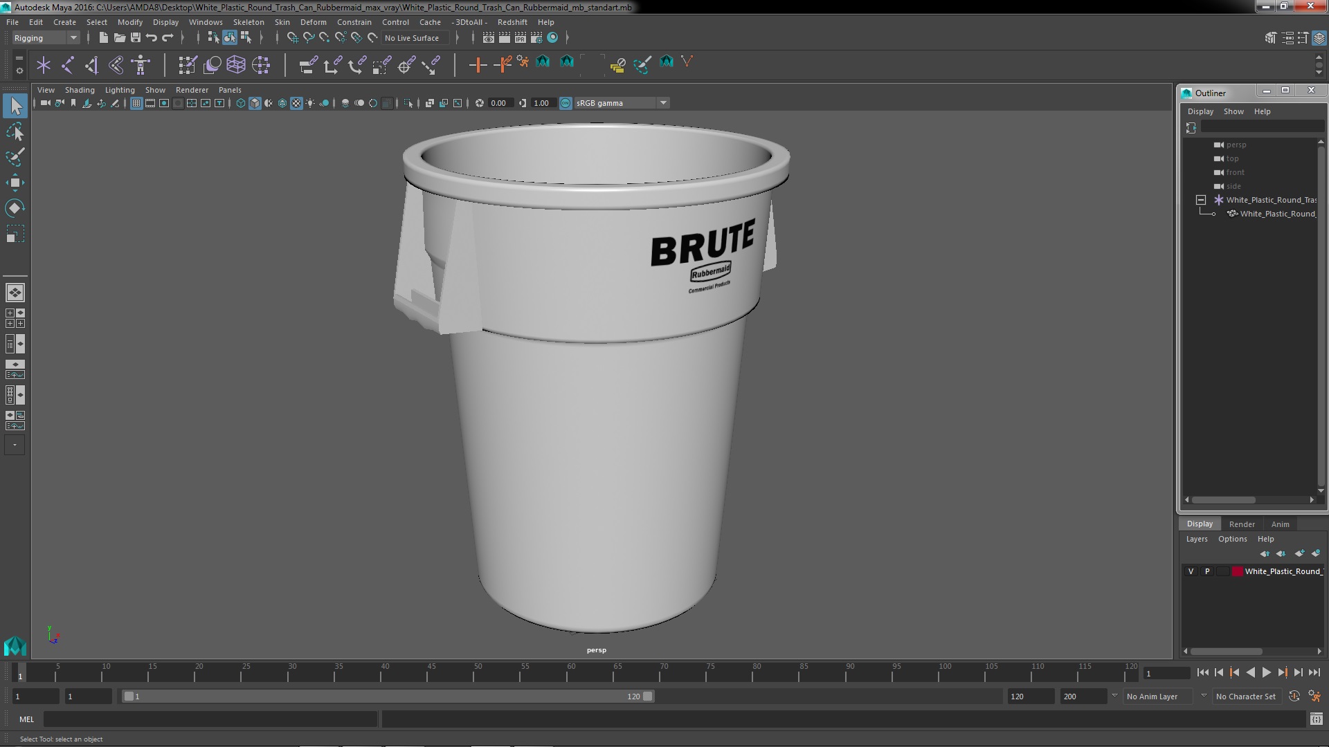 3D model White Plastic Round Trash Can Rubbermaid