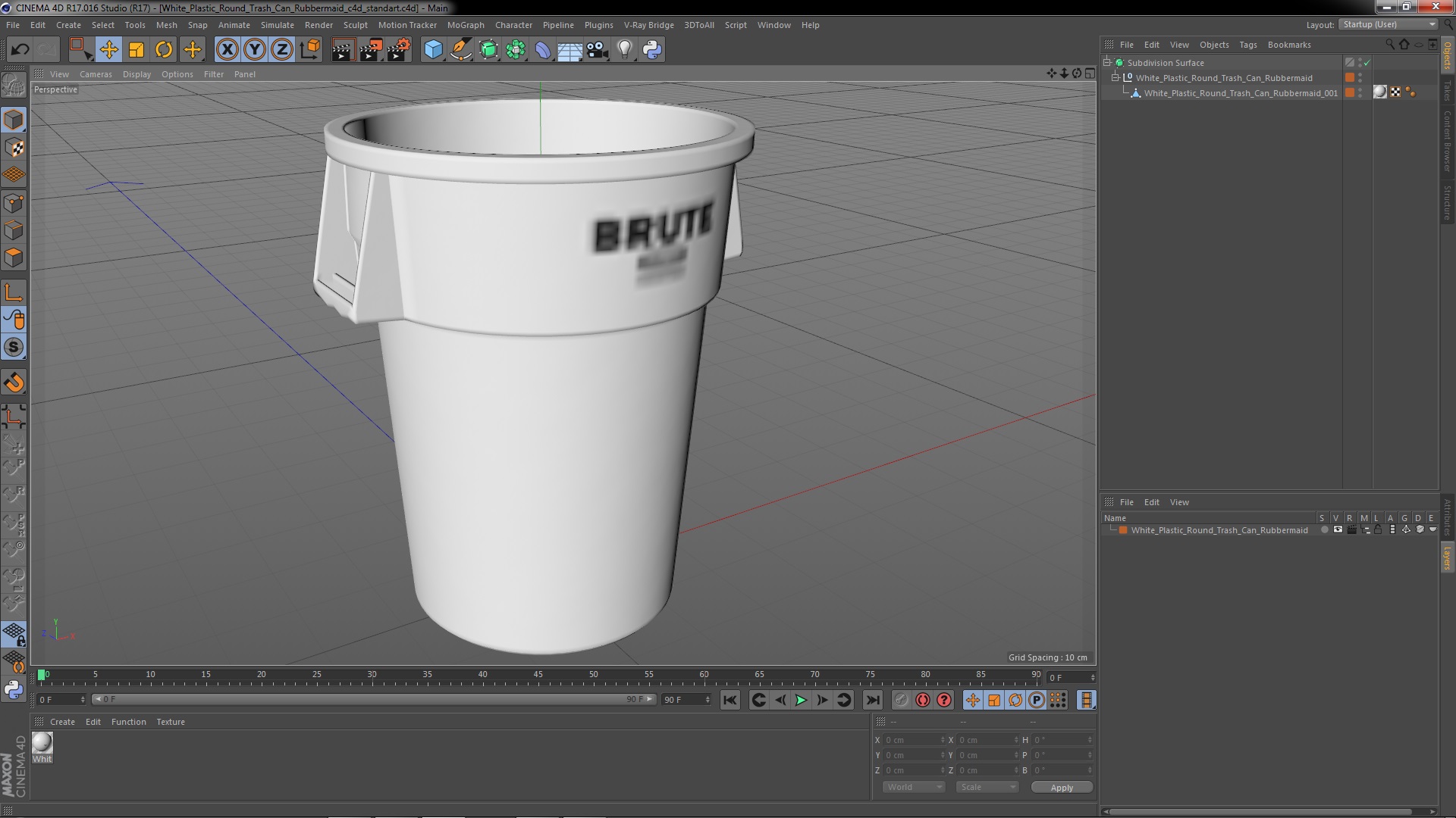 3D model White Plastic Round Trash Can Rubbermaid