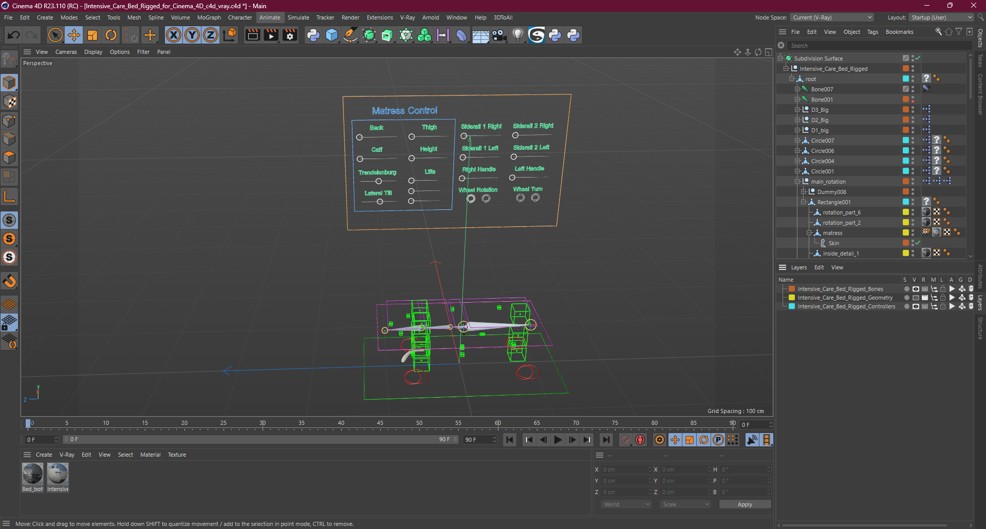 Intensive Care Bed Rigged for Cinema 4D 3D model