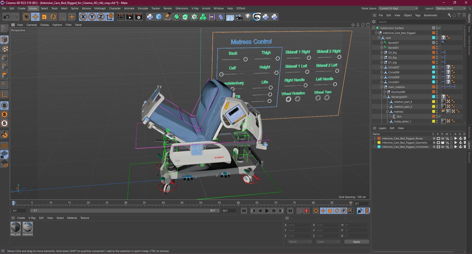 Intensive Care Bed Rigged for Cinema 4D 3D model