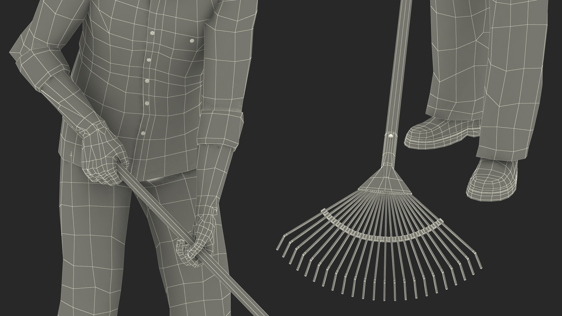 3D Korean Old Aged Man Raking