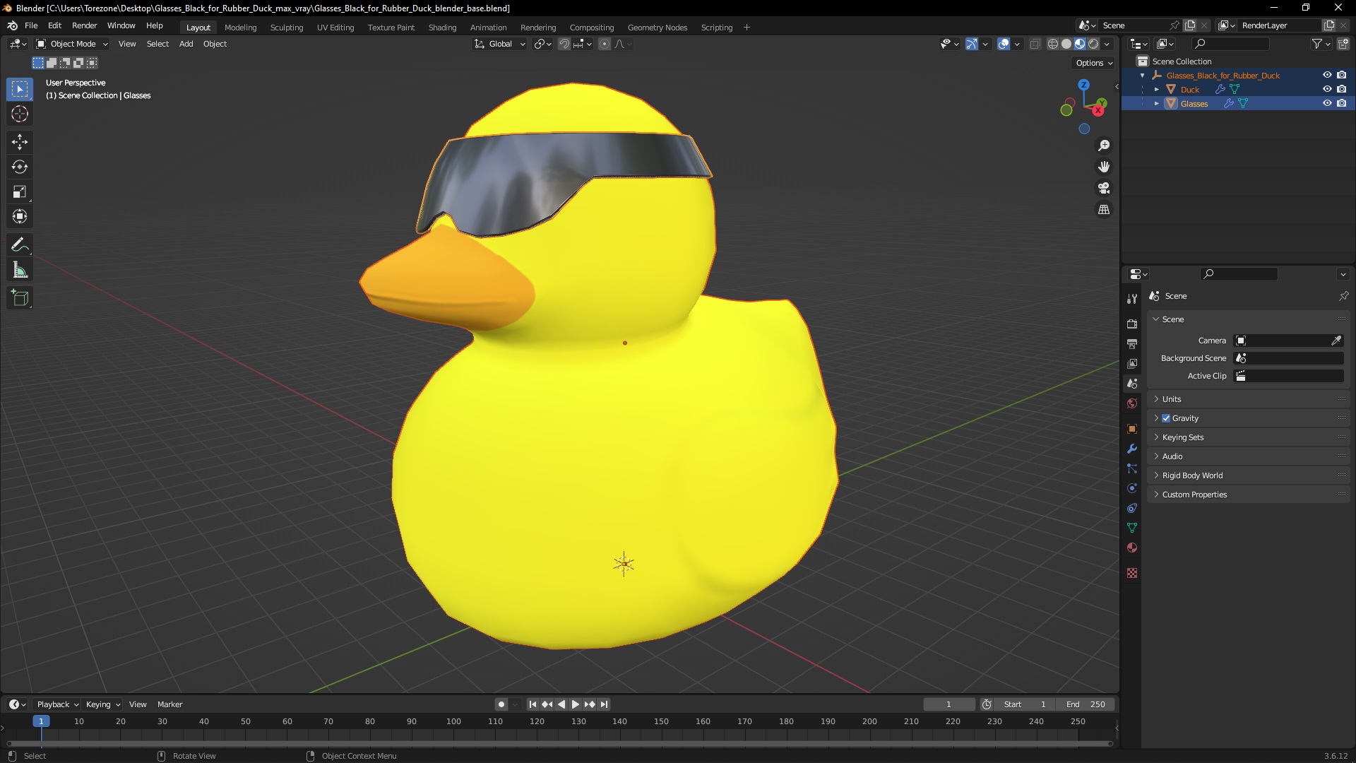 Glasses Black for Rubber Duck 3D model