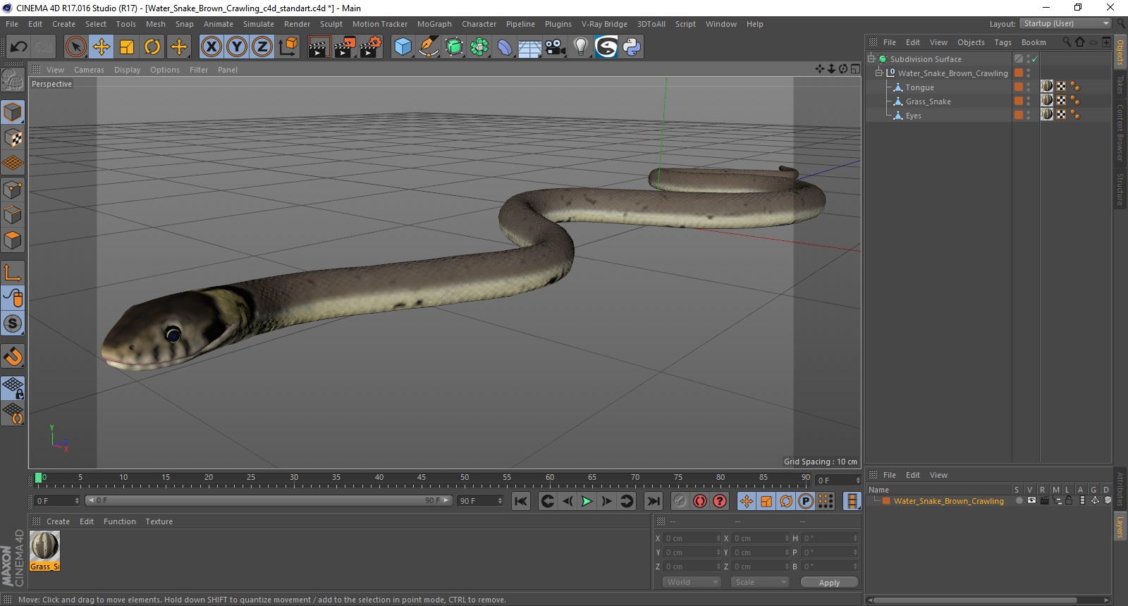 3D Water Snake Brown Crawling