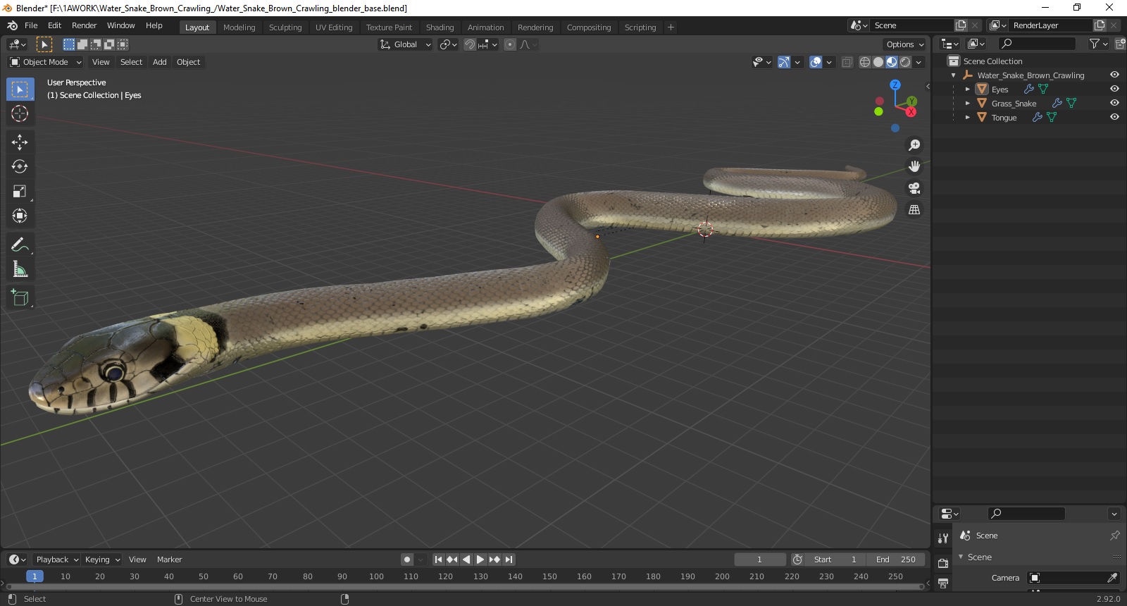 3D Water Snake Brown Crawling