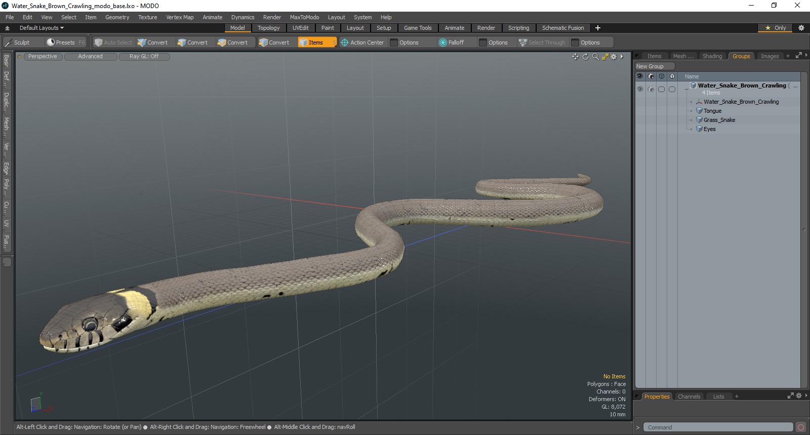 3D Water Snake Brown Crawling