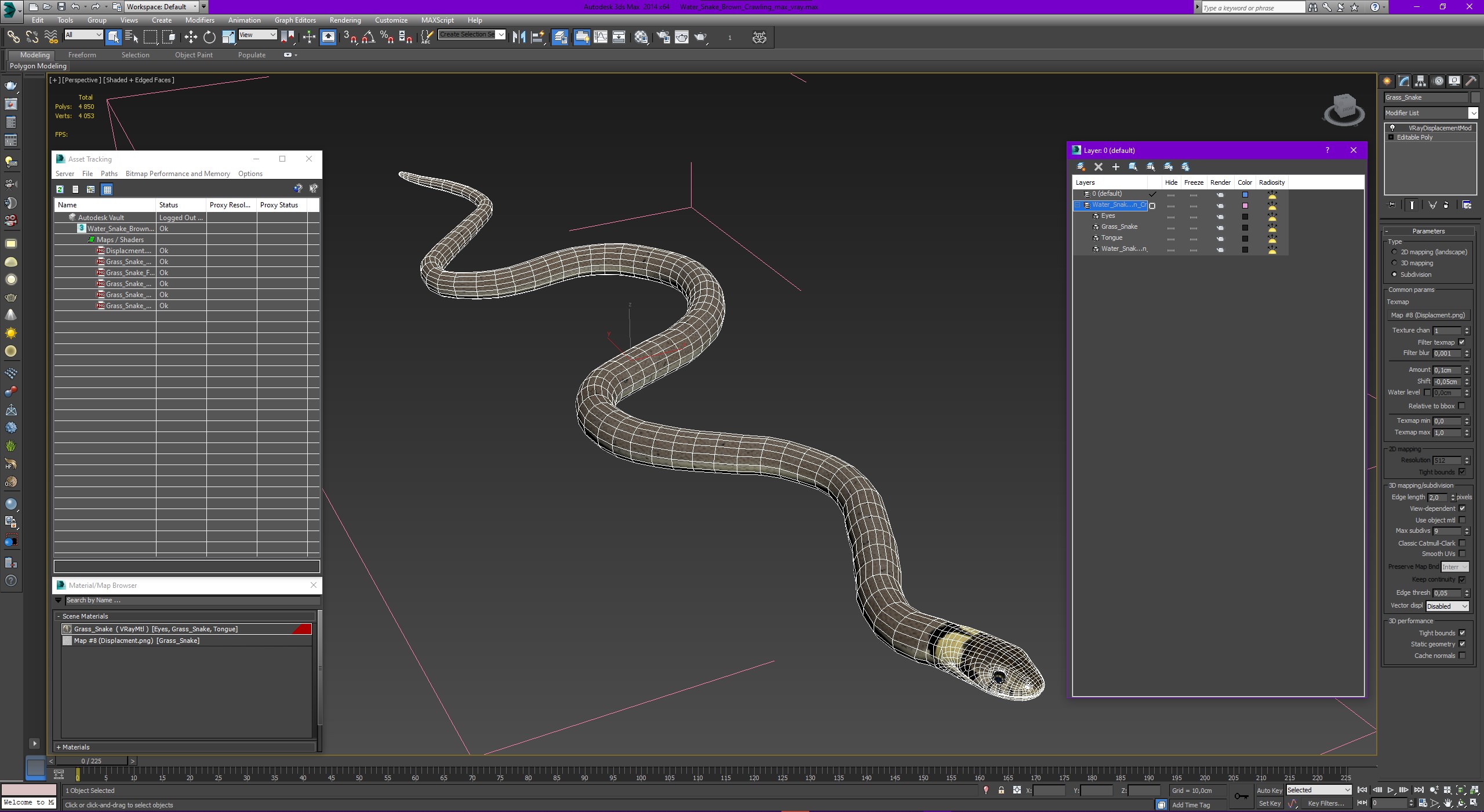 3D Water Snake Brown Crawling