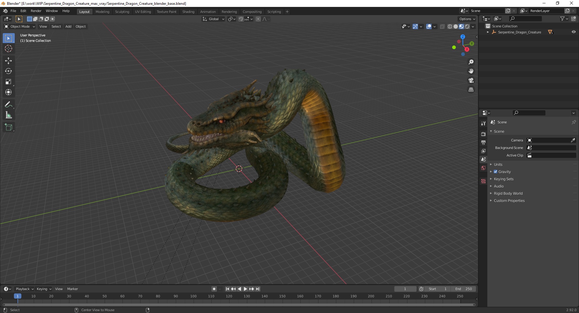 3D Serpentine Dragon Creature