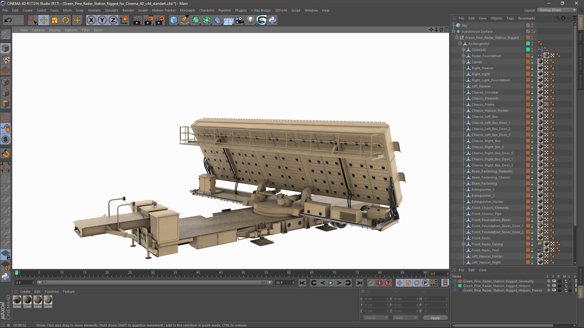 3D model Green Pine Radar Station Rigged for Cinema 4D