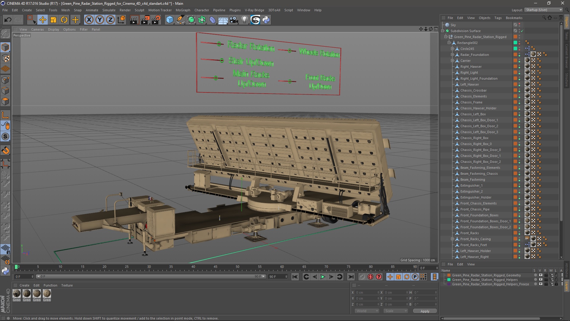 3D model Green Pine Radar Station Rigged for Cinema 4D