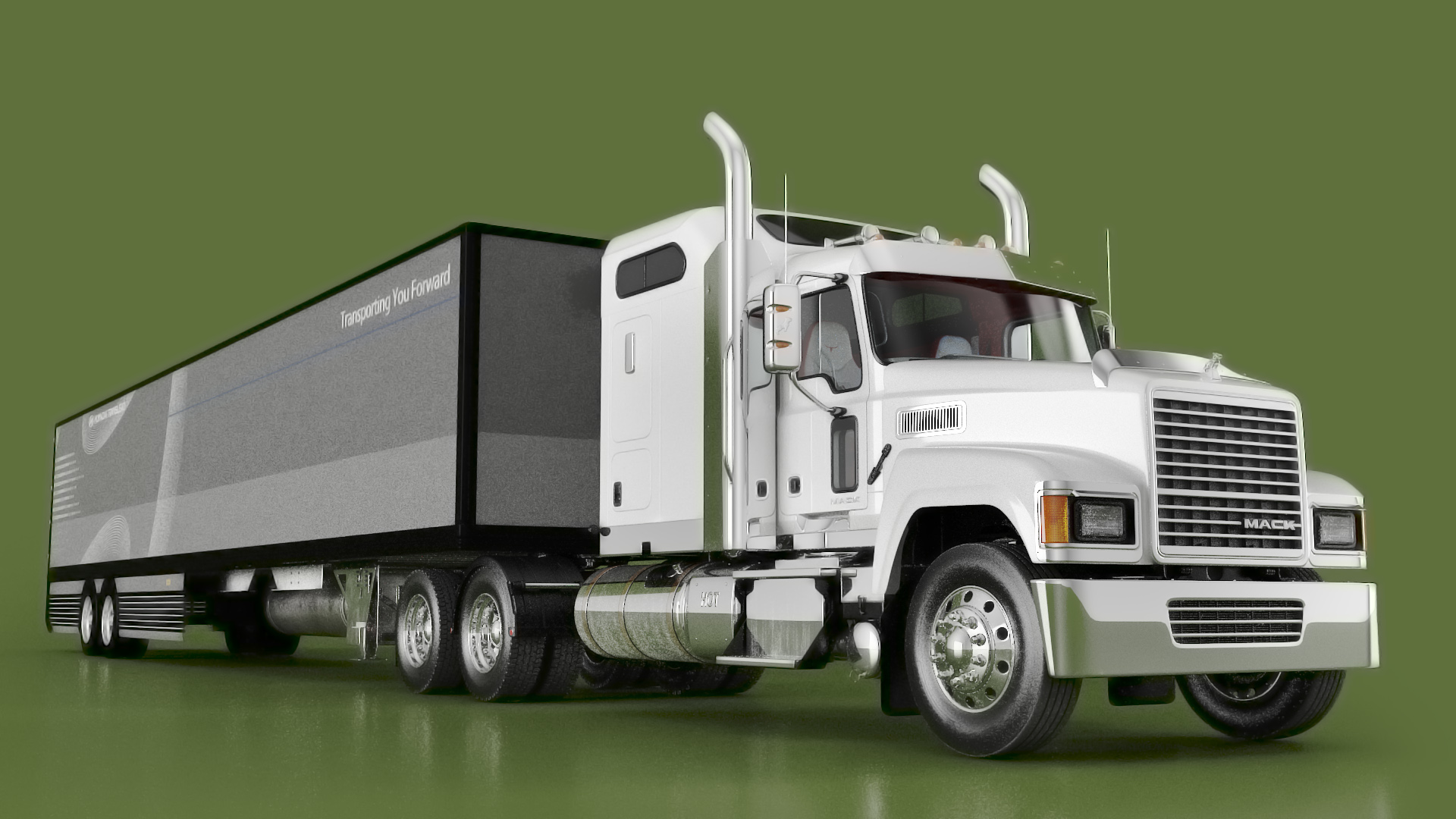 3D model Mack CHU613 Truck with Hyundai HDC-6 Cargo Trailer