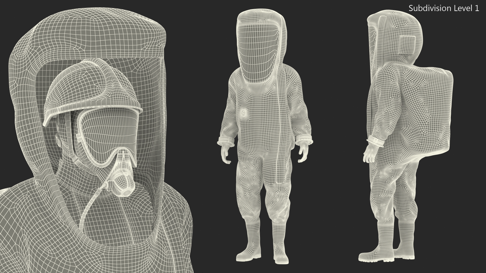 3D model Heavy Duty Chemical Protective Suit Standing Pose Green