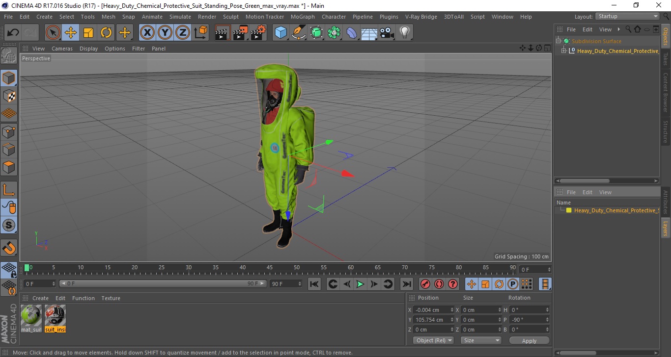 3D model Heavy Duty Chemical Protective Suit Standing Pose Green