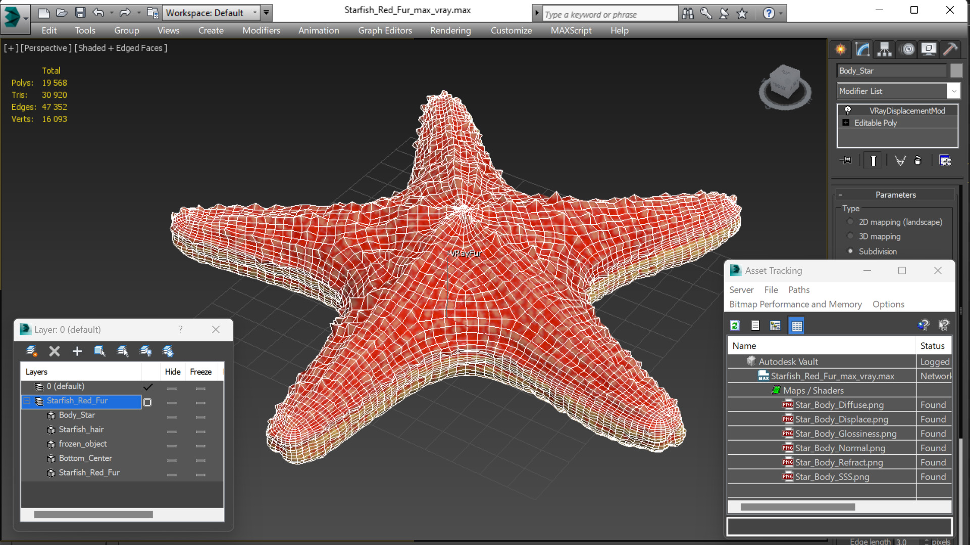 3D Starfish Red Fur
