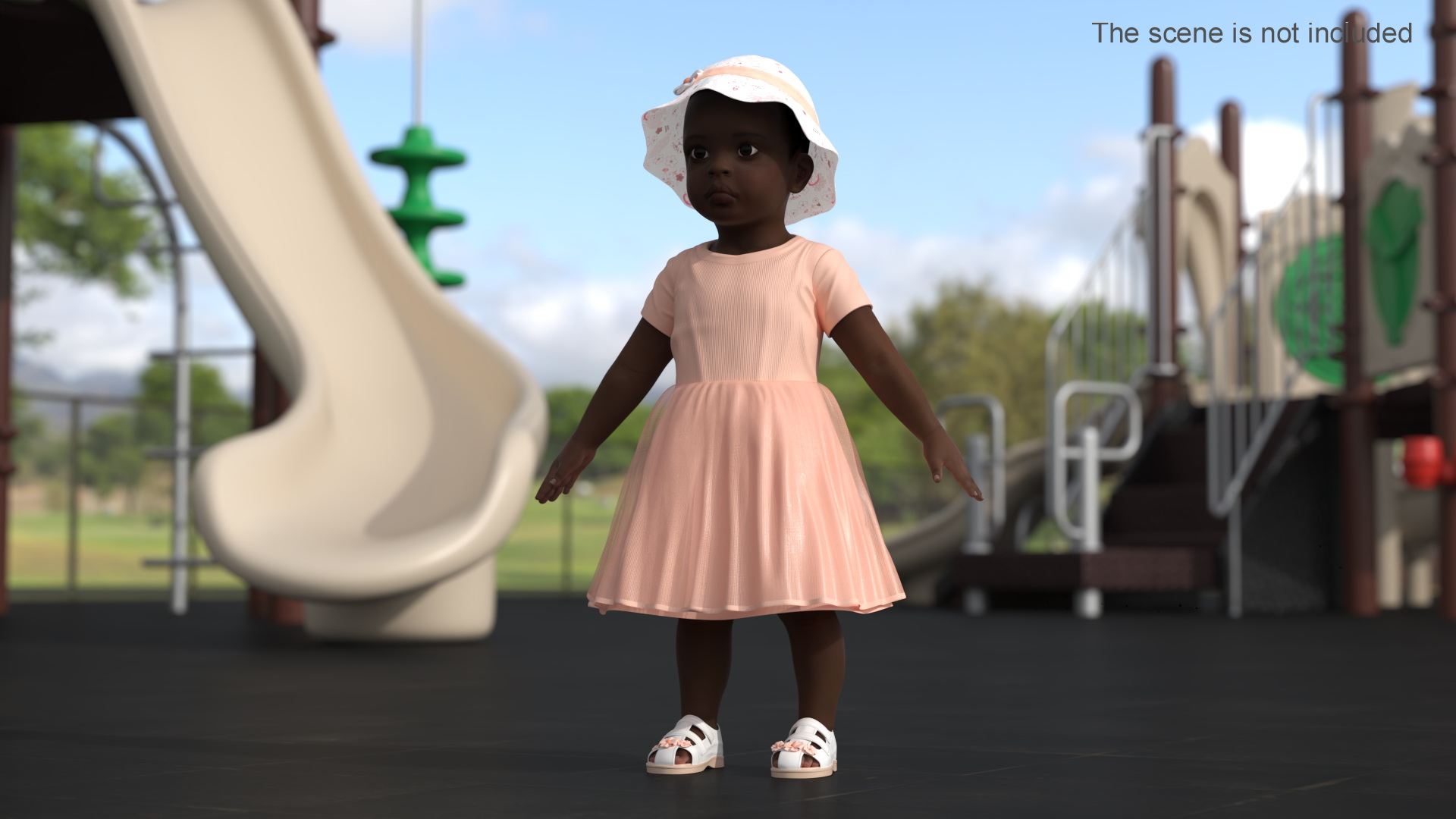 Black Baby Girl in Summer Outfit A-Pose 3D model