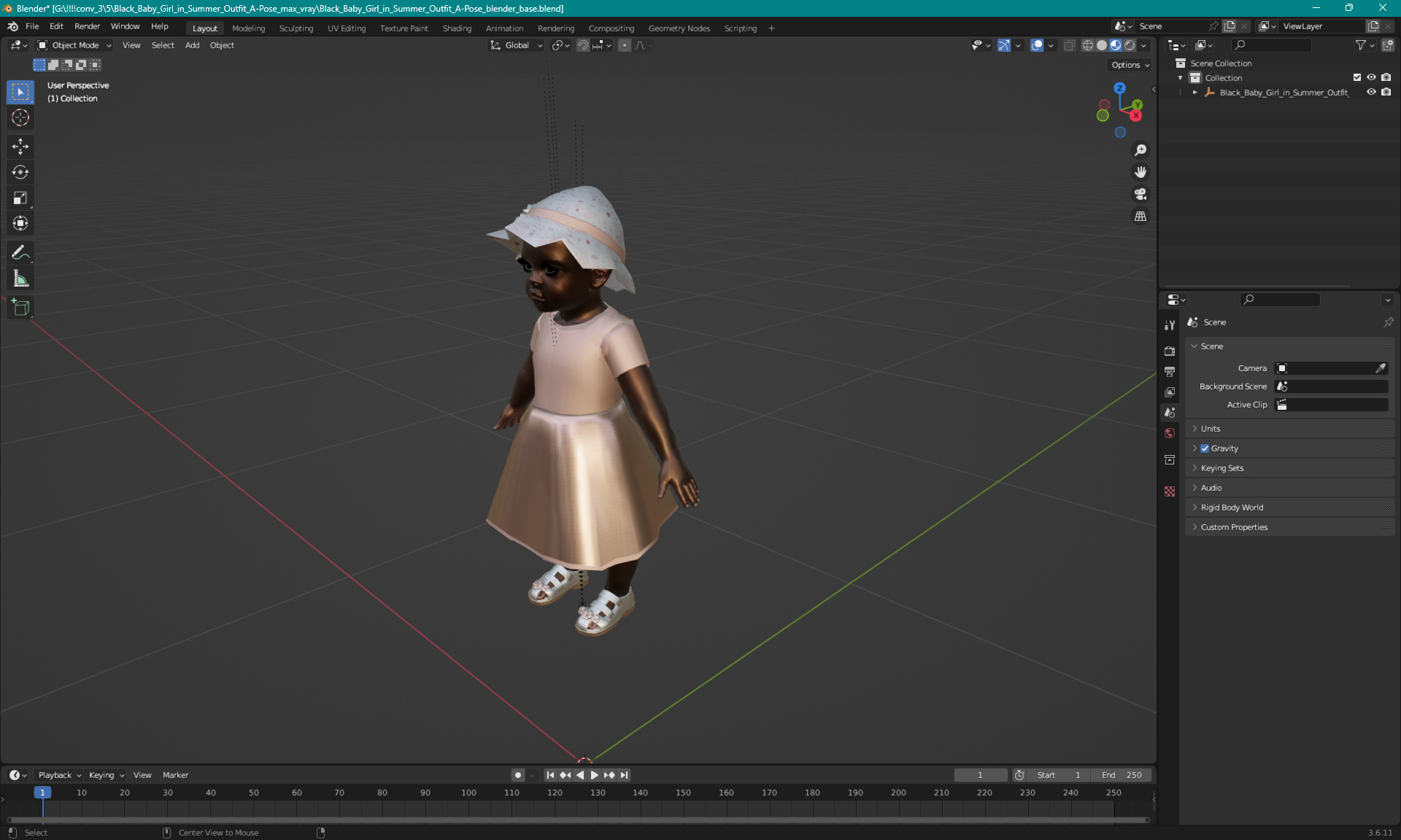 Black Baby Girl in Summer Outfit A-Pose 3D model