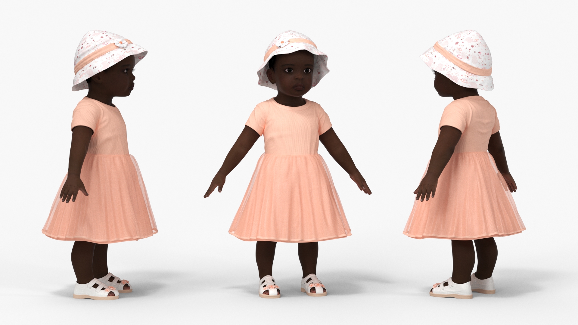 Black Baby Girl in Summer Outfit A-Pose 3D model