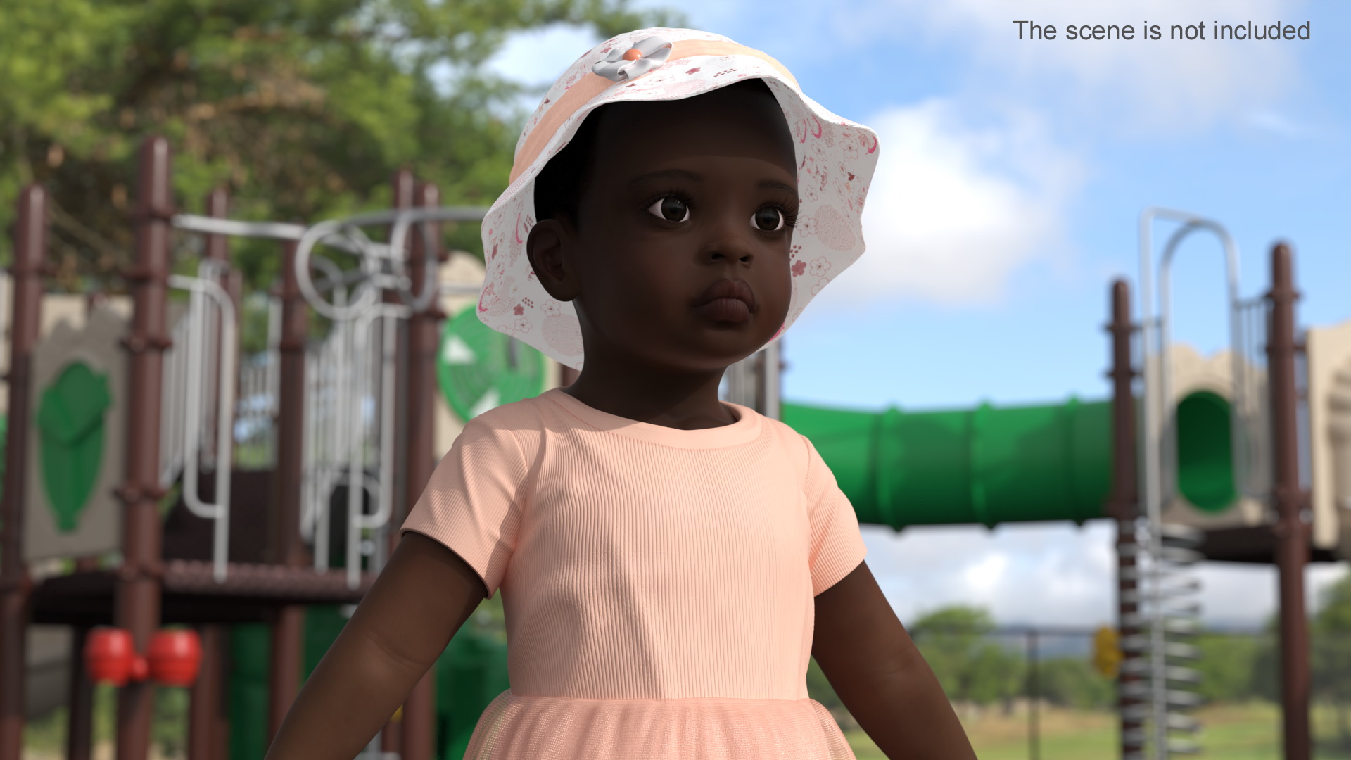 Black Baby Girl in Summer Outfit A-Pose 3D model