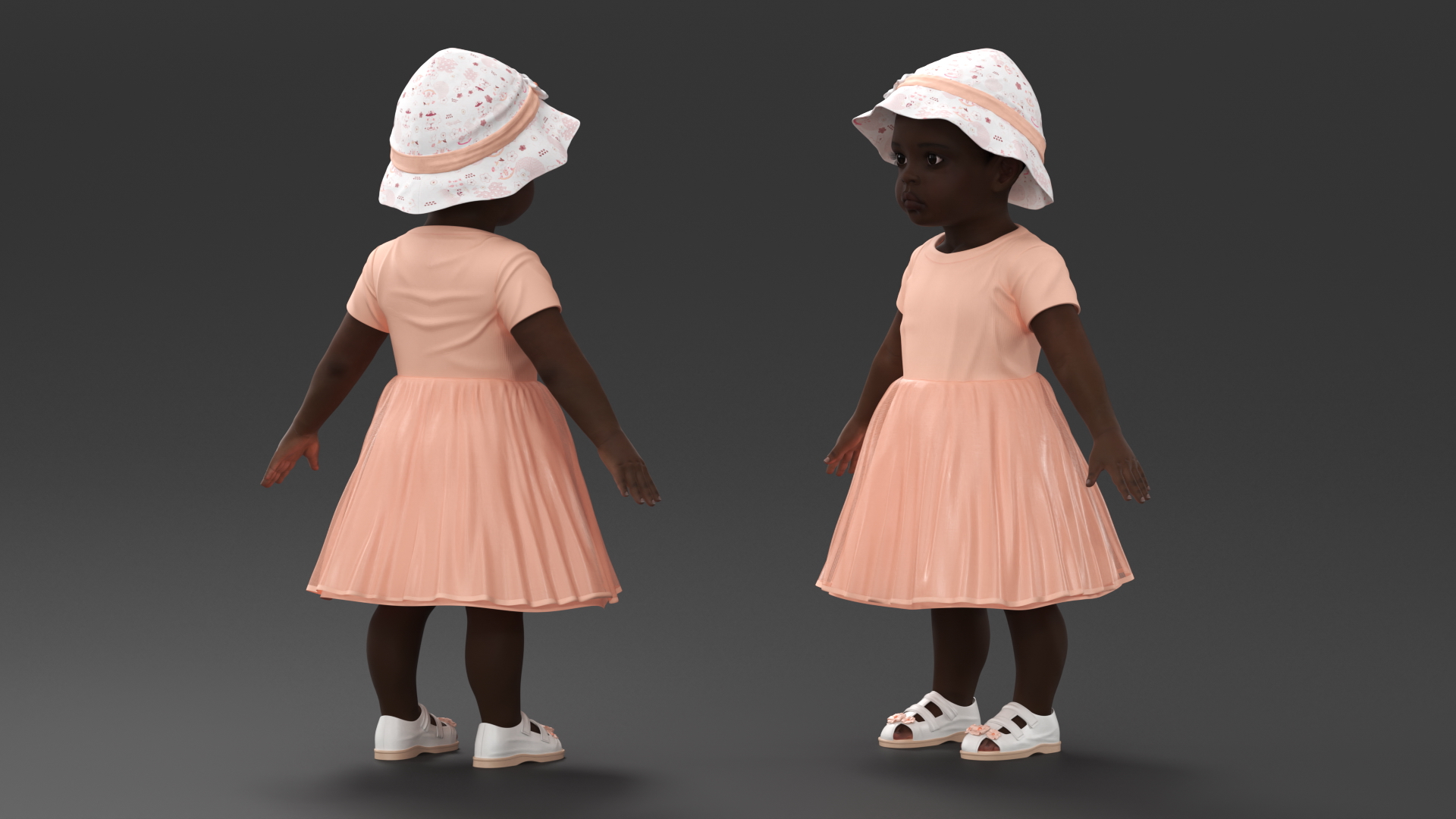 Black Baby Girl in Summer Outfit A-Pose 3D model