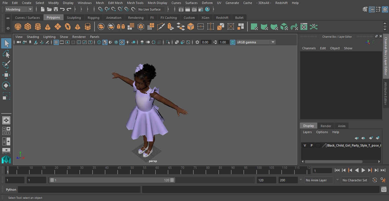 3D model Black Child Girl Party Style T-pose