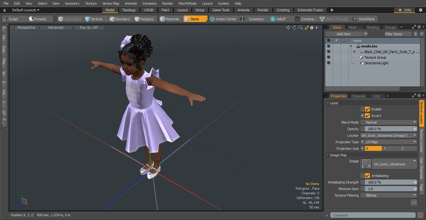 3D model Black Child Girl Party Style T-pose