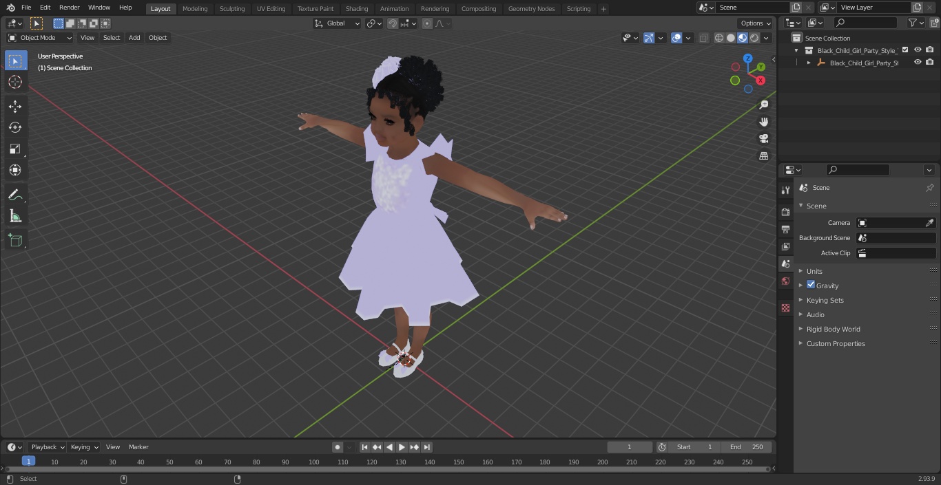 3D model Black Child Girl Party Style T-pose