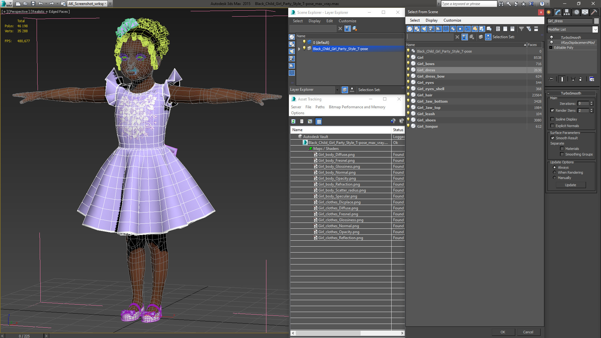 3D model Black Child Girl Party Style T-pose
