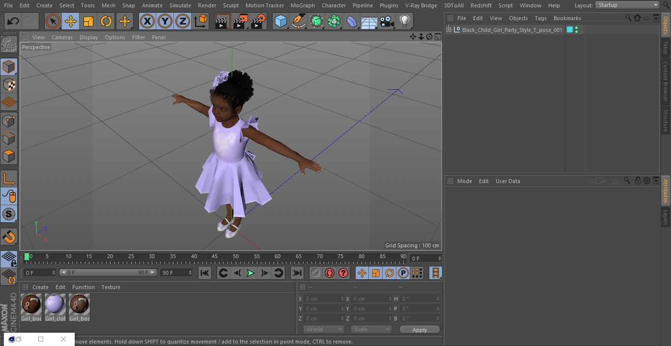 3D model Black Child Girl Party Style T-pose