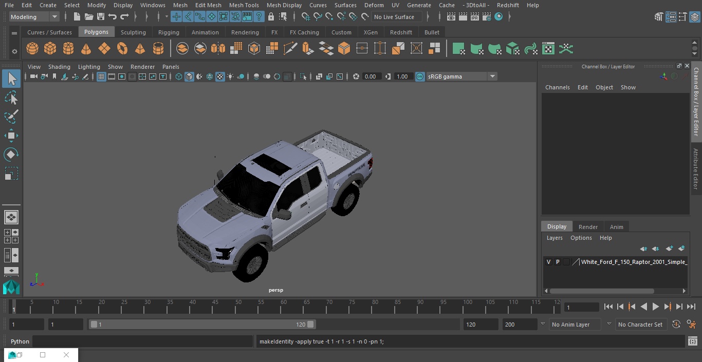 White Ford F-150 Raptor 2017 Simple Interior 3D model