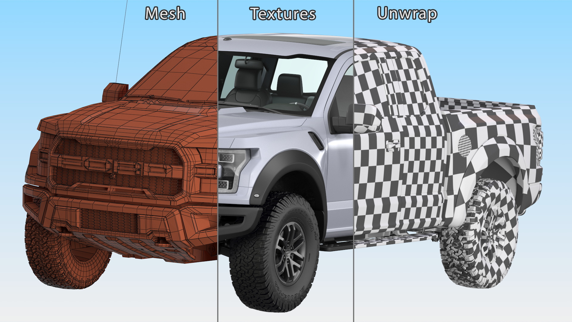 White Ford F-150 Raptor 2017 Simple Interior 3D model
