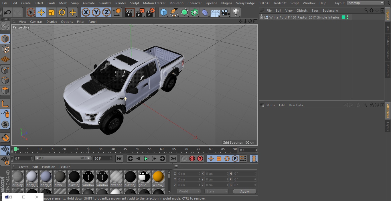 White Ford F-150 Raptor 2017 Simple Interior 3D model