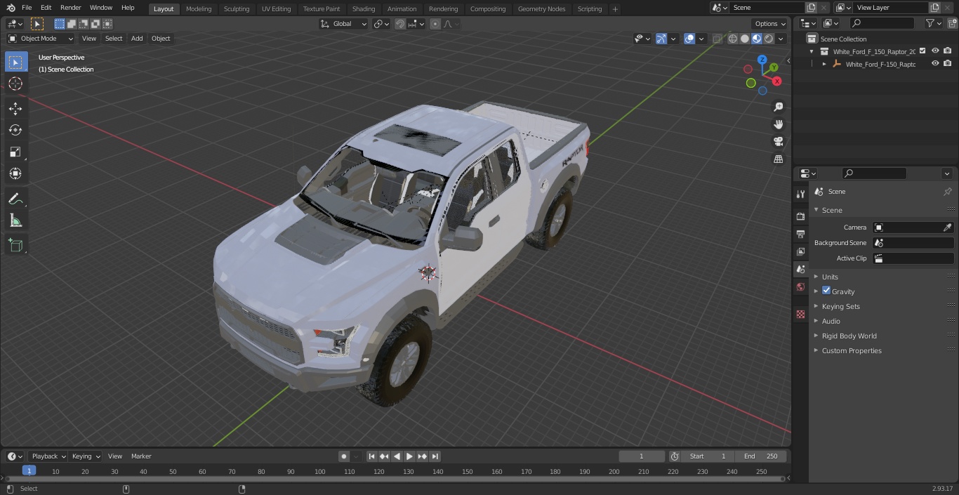 White Ford F-150 Raptor 2017 Simple Interior 3D model