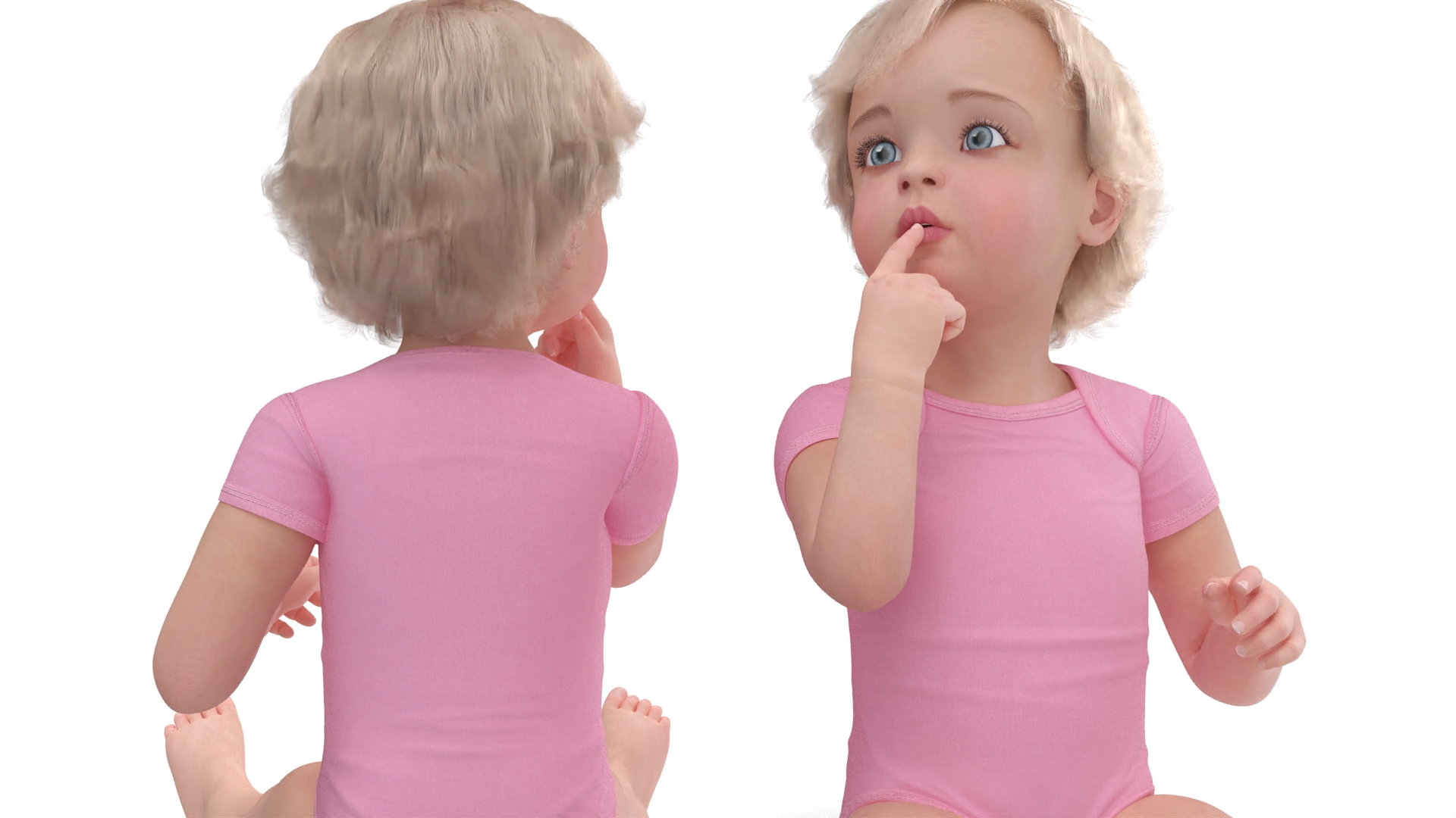 3D Baby Girl Wearing Bodysuit Sitting Fur model