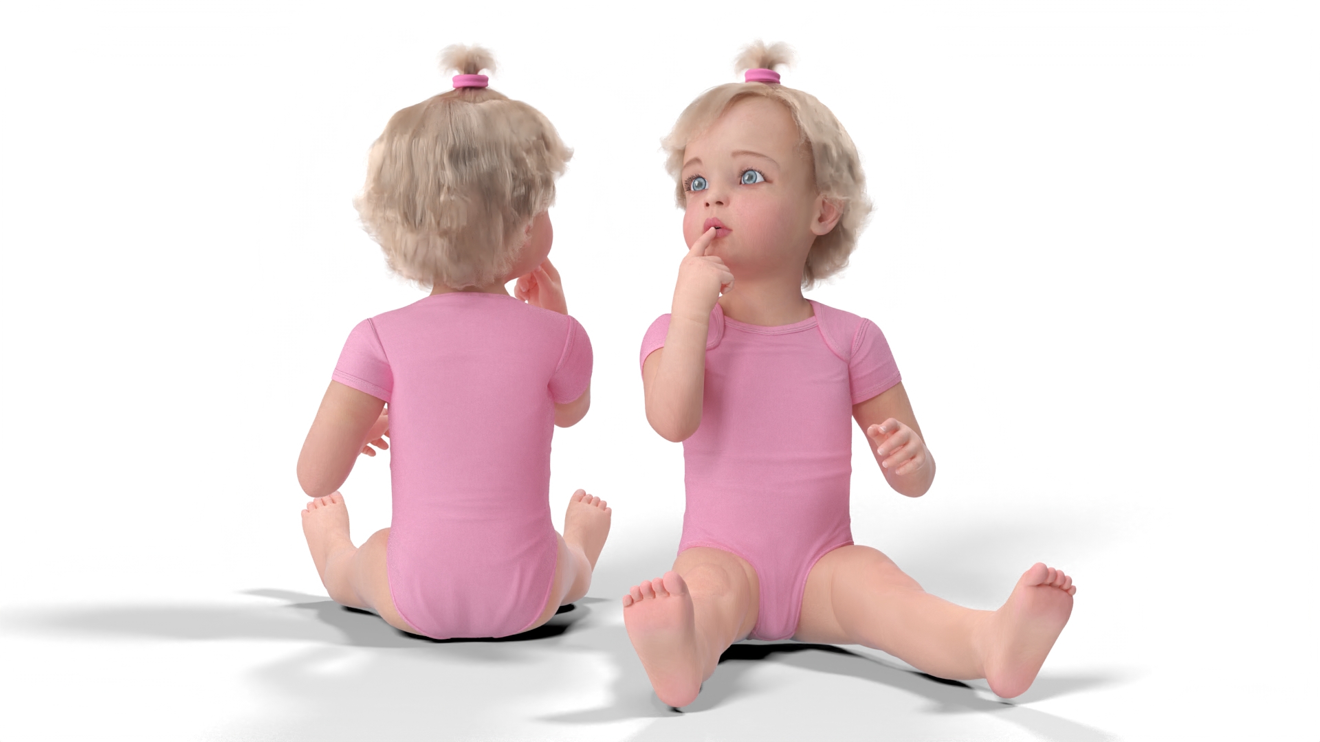 3D Baby Girl Wearing Bodysuit Sitting Fur model