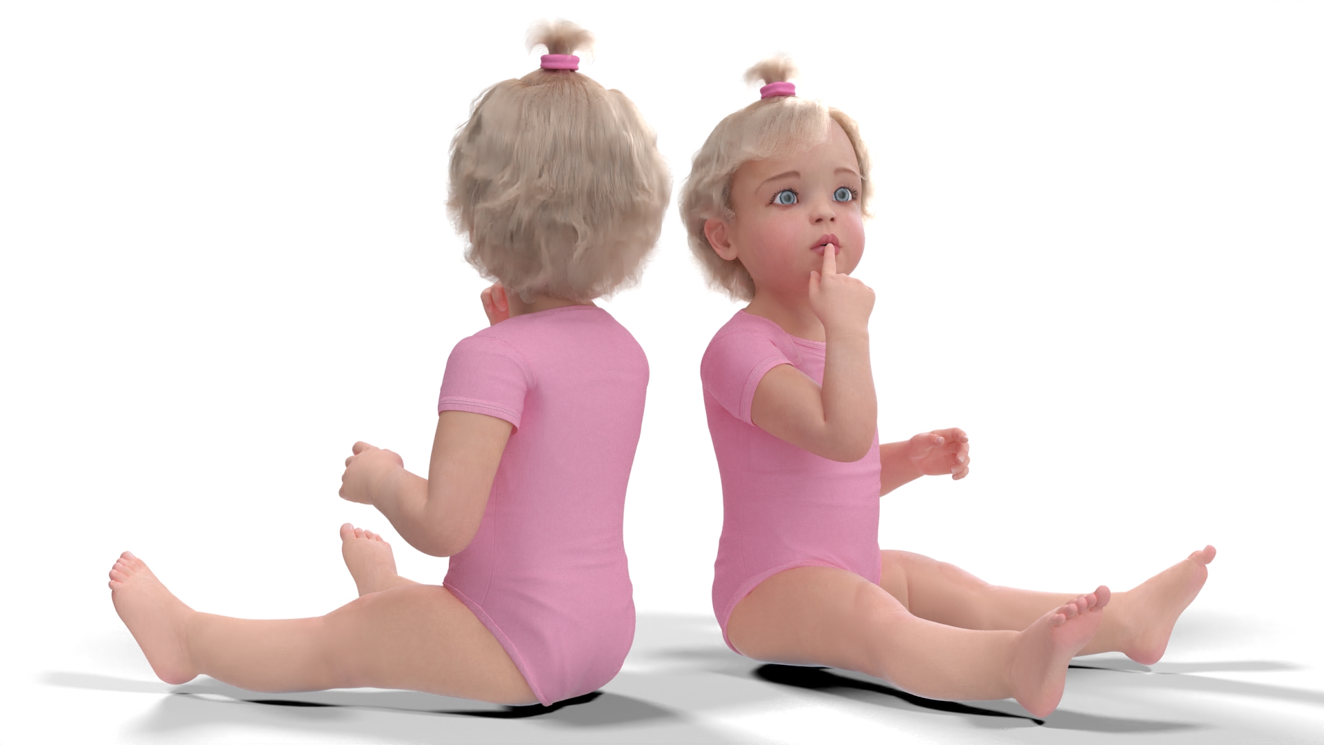 3D Baby Girl Wearing Bodysuit Sitting Fur model