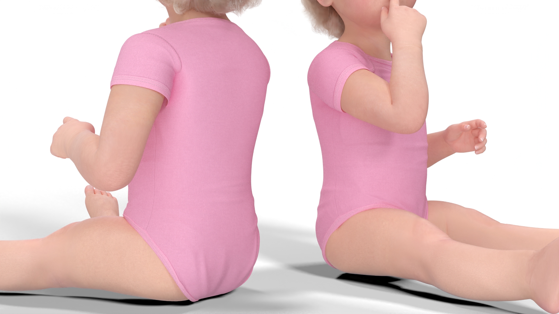 3D Baby Girl Wearing Bodysuit Sitting Fur model