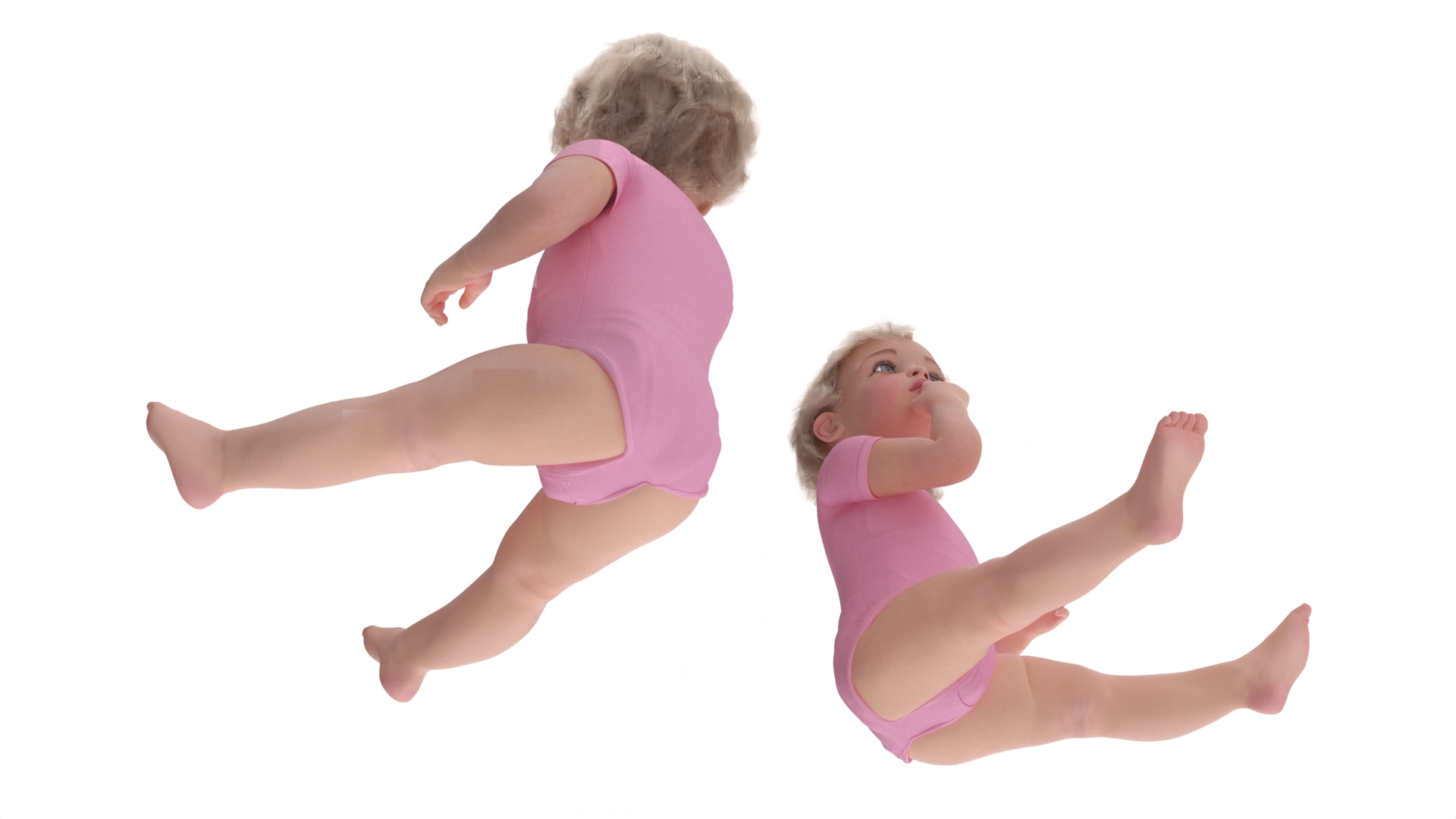 3D Baby Girl Wearing Bodysuit Sitting Fur model
