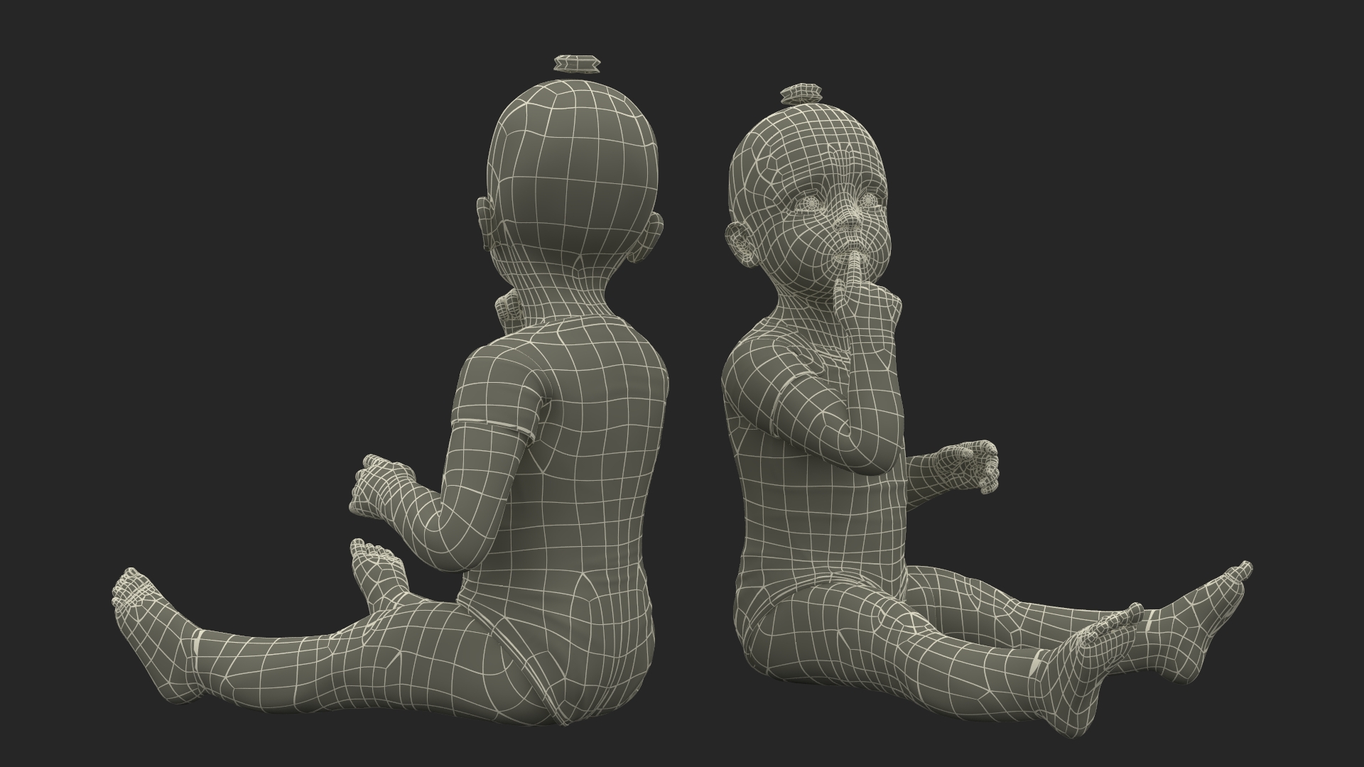 3D Baby Girl Wearing Bodysuit Sitting Fur model