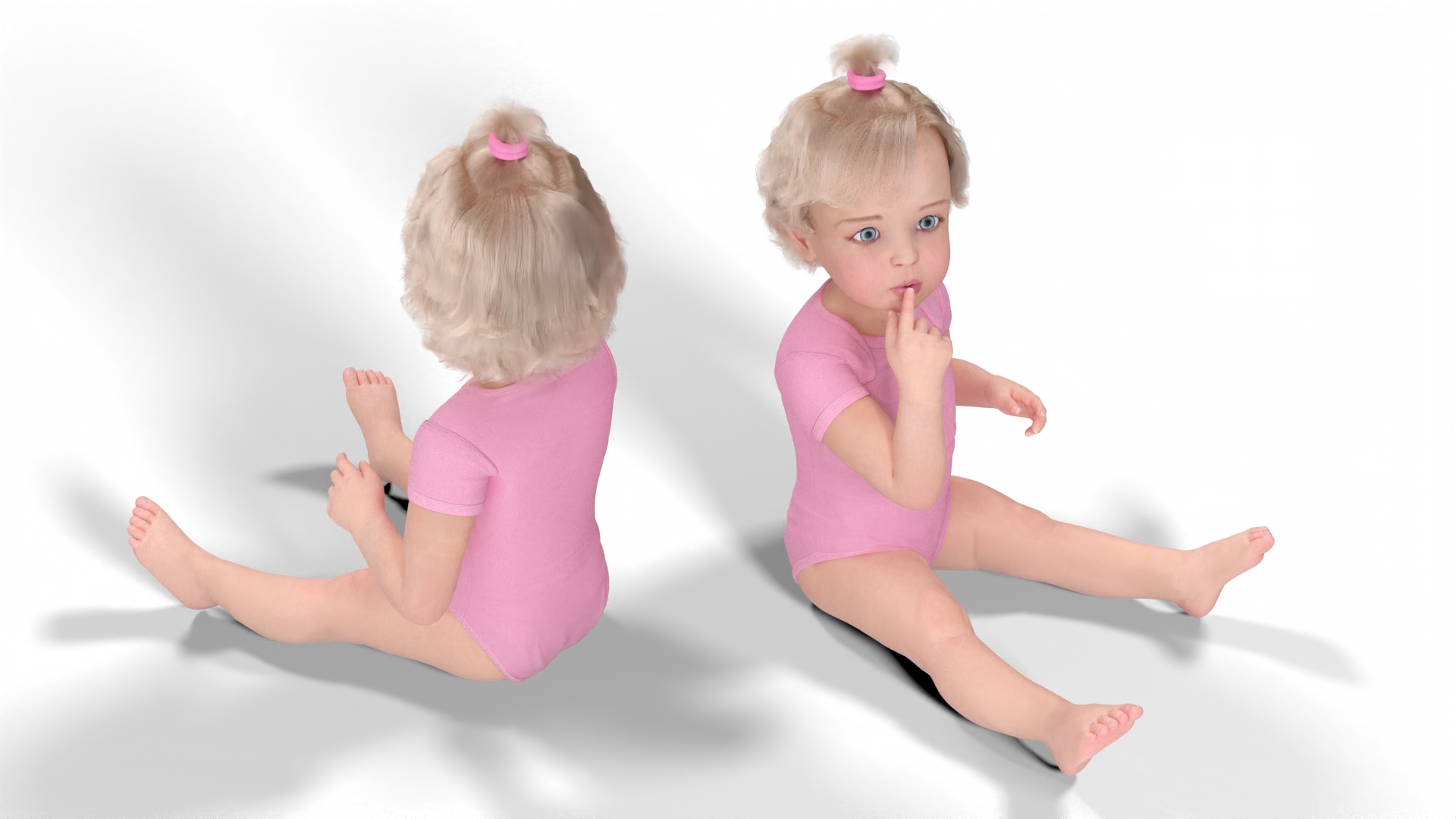 3D Baby Girl Wearing Bodysuit Sitting Fur model