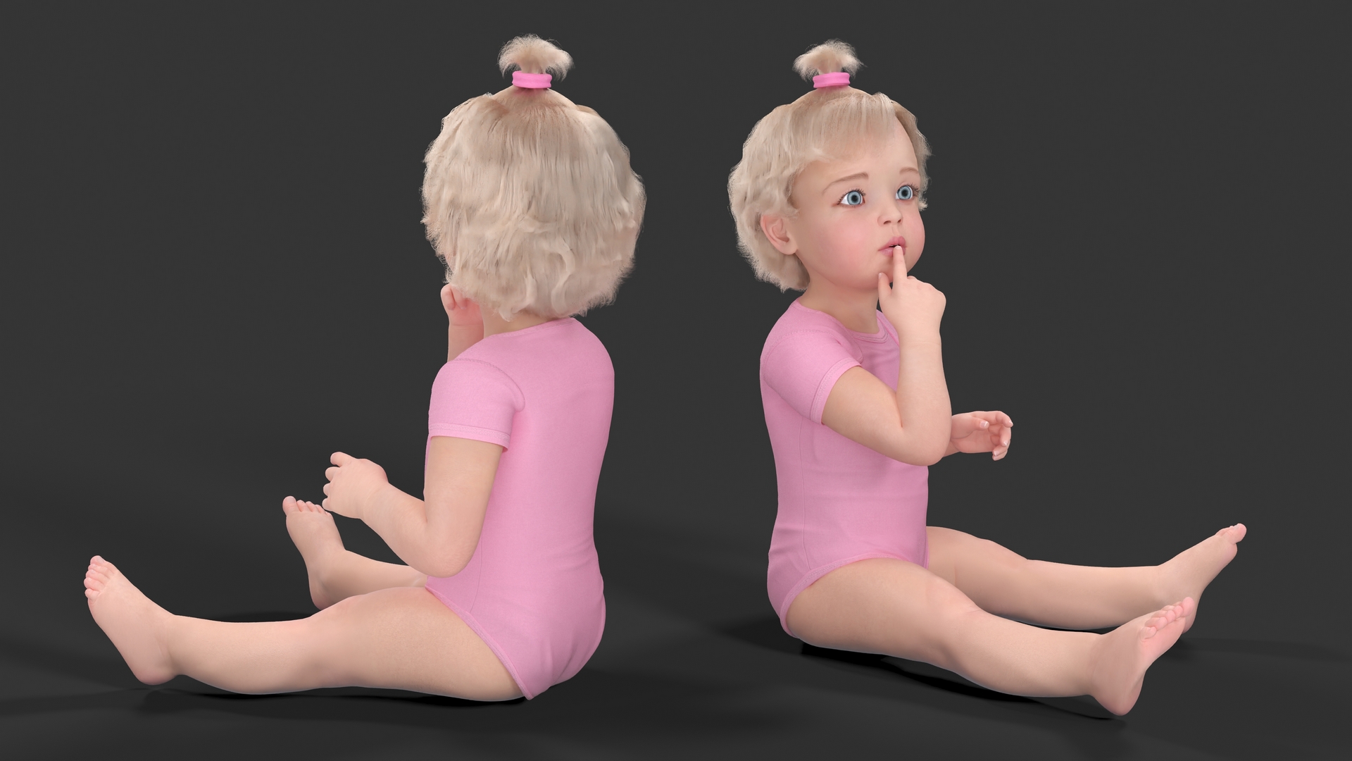 3D Baby Girl Wearing Bodysuit Sitting Fur model