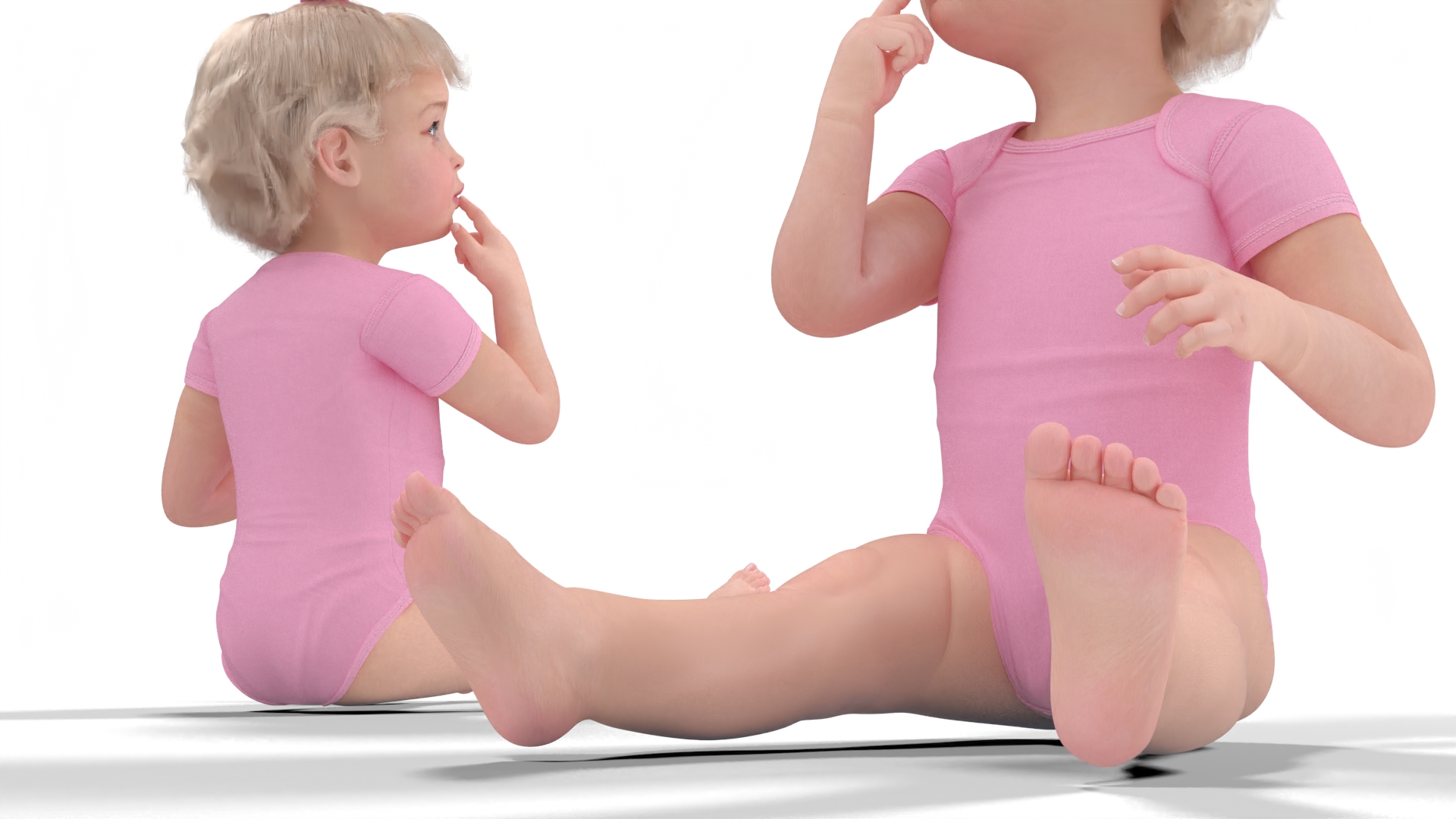 3D Baby Girl Wearing Bodysuit Sitting Fur model