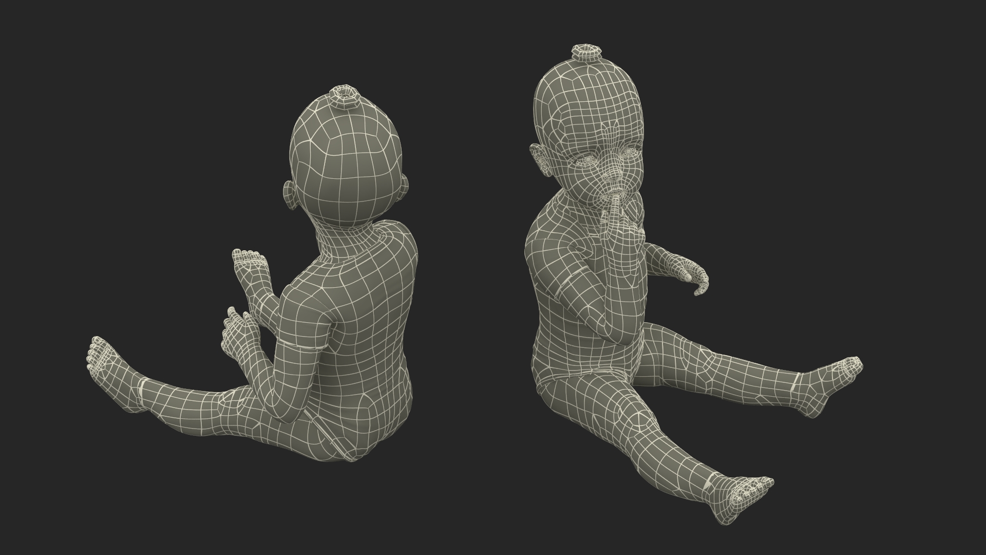 3D Baby Girl Wearing Bodysuit Sitting Fur model