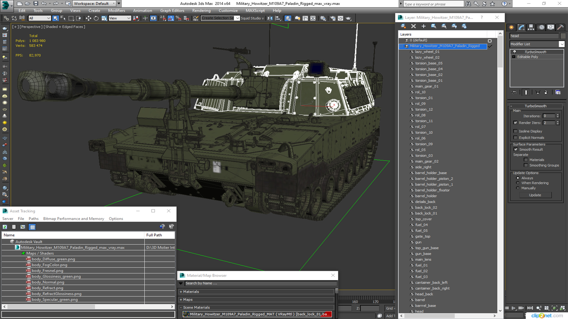 Military Howitzer M109A7 Paladin Rigged 3D model