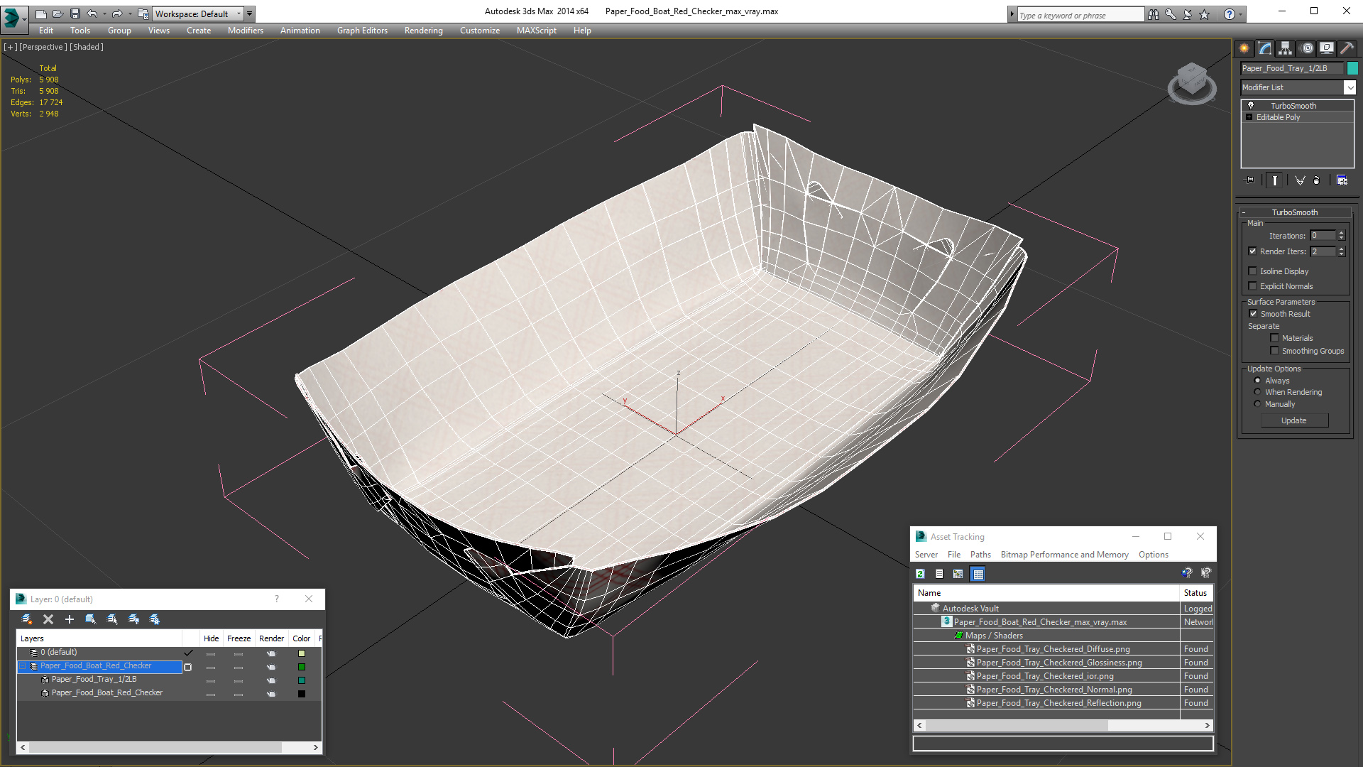 Paper Food Boat Red Checker 3D