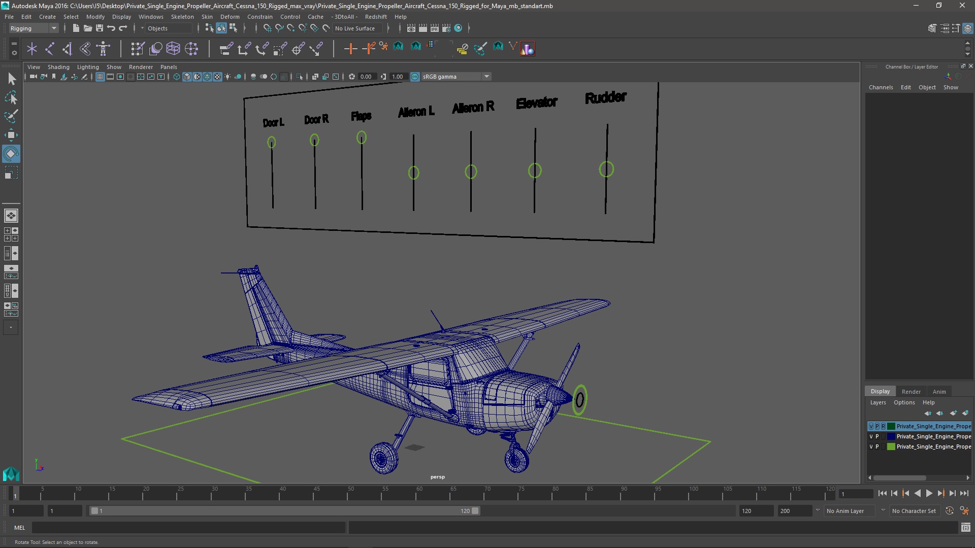Private Single Engine Propeller Aircraft Cessna 150 Rigged for Maya 3D