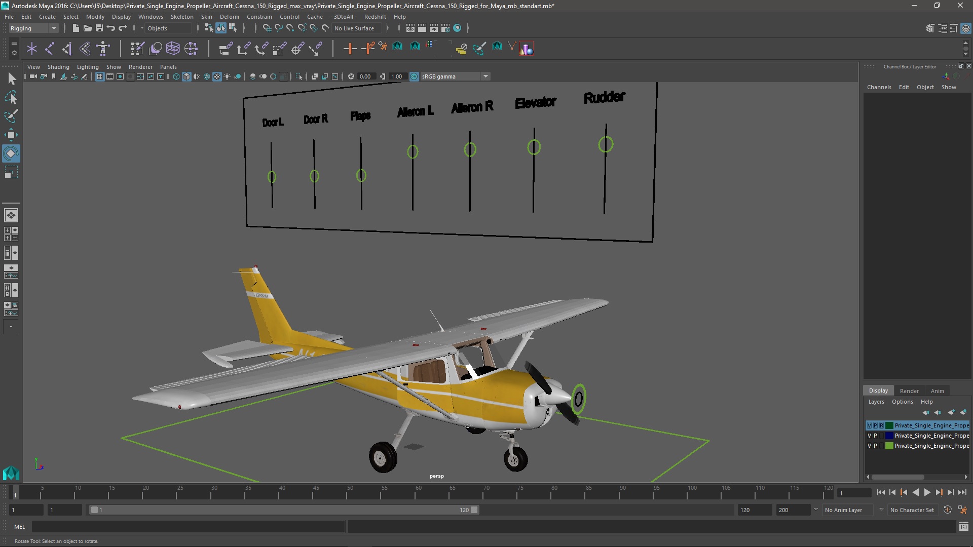 Private Single Engine Propeller Aircraft Cessna 150 Rigged for Maya 3D